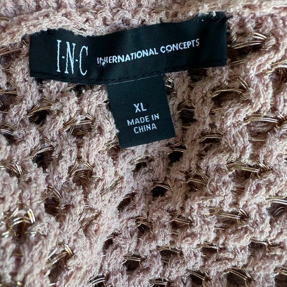 New INC Pointelle Pale Mauve Gold Sweater Women's XL Metallic V Neck Open Stitch - Picture 6 of 14